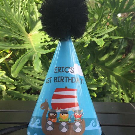 Viking Warrior Birthday Party Hat Boy Girl Red Blue Sail Ship Voyage Siege Sea Ocean Icelandic Nordic Sea Boogie Bear Invitations Eric Theme