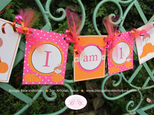 Little Pink Pumpkin I am 1 Party Banner Highchair Birthday Fall Orange Dot Harvest Welcome Farm ONE 1st Boogie Bear Invitations Chloe Theme