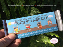 Load image into Gallery viewer, Viking Birthday Party Candy Bar Wraps Wrappers Sticker Warrior Boy Girl Red Blue Ship Swim Swimming Boat Boogie Bear Invitations Eric Theme