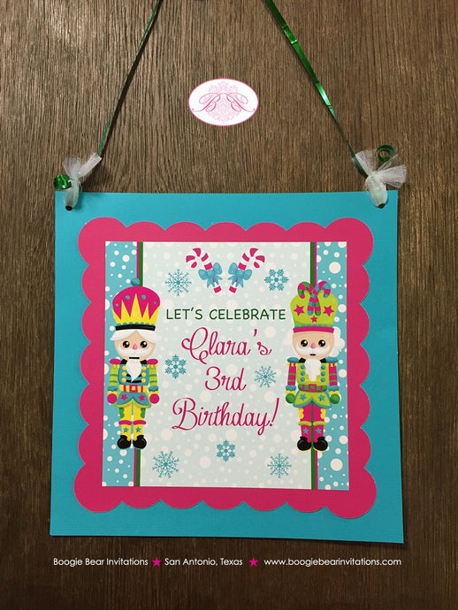 Nutcracker Birthday Party Door Banner Winter Christmas Pink Blue Girl Snowflake Holiday Candy Candycane Boogie Bear Invitations Clara Theme