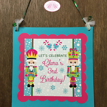 Nutcracker Birthday Party Door Banner Winter Christmas Pink Blue Girl Snowflake Holiday Candy Candycane Boogie Bear Invitations Clara Theme