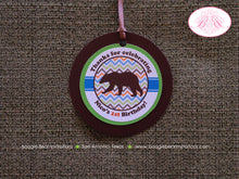 Load image into Gallery viewer, Grizzly Bear Birthday Party Favor Tags Chevron Stripe Paw Print Camping Wild Zoo Forest Woodland Boy Girl Boogie Bear Invitations Nico Theme