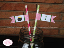 Load image into Gallery viewer, Lucky Charm Birthday Party Paper Straws Pennant Drink St. Patrick&#39;s Day Girl Pink Green Clover Shamrock Boogie Bear Invitations Eileen Theme