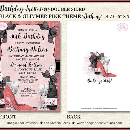 Pink Rose Gold Modern Birthday Party Invitation Champagne Bokeh Red Formal Boogie Bear Invitations Bethany Theme Paperless Printable Printed
