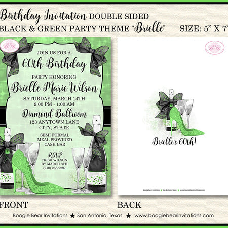 Black & Green Modern Birthday Party Invitation Lucky Fashionista Shop Chic Boogie Bear Invitations Brielle Theme Paperless Printable Printed