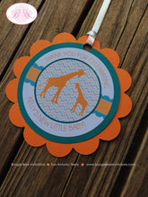 Load image into Gallery viewer, Orange Teal Giraffe Baby Shower Favor Tags Reveal Chevron Zoo Safari Party Turquoise Aqua Blue Boogie Bear Invitations Kelly Theme Printed