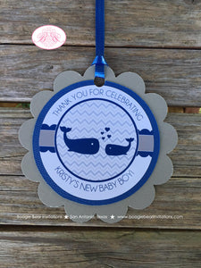 Navy Blue Whale Baby Shower Favor Tags Gift Bag Mama Little Chevron Grey Royal White Ribbon Thank You Boogie Bear Invitations Kristy Theme