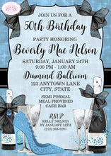 Load image into Gallery viewer, Black Blue Modern Birthday Party Invitation Champagne Formal Fashion Heel Boogie Bear Invitations Beverly Theme Paperless Printable Printed