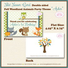 Load image into Gallery viewer, Woodland Animals Birthday Favor Party Card Tent Place Food Appetizer Tag Fall Boy Girl Forest Pumpkin Boogie Bear Invitations Asher Theme