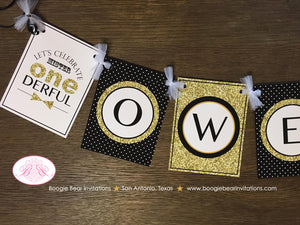 Mr. Wonderful Birthday Party Package Boy Little Man Glitter Gold Black White Onederful Banner 1st 2nd Boogie Bear Invitations Owen Theme