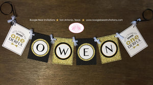 Mr. Wonderful Birthday Party Package Boy Little Man Glitter Gold Black White Onederful Banner 1st 2nd Boogie Bear Invitations Owen Theme