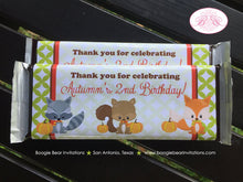 Load image into Gallery viewer, Woodland Animals Birthday Party Candy Bar Wraps Sticker Wrapper Fall Boy Girl Pumpkin Thanksgiving Boogie Bear Invitations Autumn Rae Theme