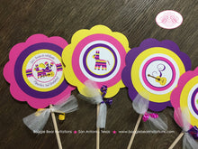 Load image into Gallery viewer, Fiesta Taco Birthday Party Centerpiece Sticks Pink Yellow Purple Cinco de Mayo Pinata Carnival Parade Boogie Bear Invitations Mariela Theme