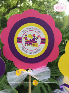 Fiesta Taco Birthday Party Centerpiece Sticks Pink Yellow Purple Cinco de Mayo Pinata Carnival Parade Boogie Bear Invitations Mariela Theme