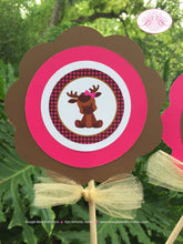 Load image into Gallery viewer, Little Moose Baby Shower Centerpiece Pink Set Forest Creatures Girl Woodland Animals Calf Plaid Flower Boogie Bear Invitations Viviana Theme
