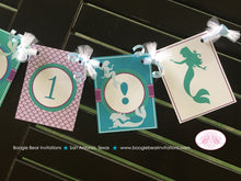 Load image into Gallery viewer, Mermaid Pool I am 1 Highchair Banner Birthday Party Girl Swimming Purple Blue Teal Aqua Turquoise 1st Boogie Bear Invitations Andrina Theme
