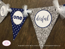 Load image into Gallery viewer, Mr. Wonderful Pennant I am 1 Banner Birthday Party Highchair Bow Tie Boy Navy Blue Silver Onederful ONE Boogie Bear Invitations Odin Theme