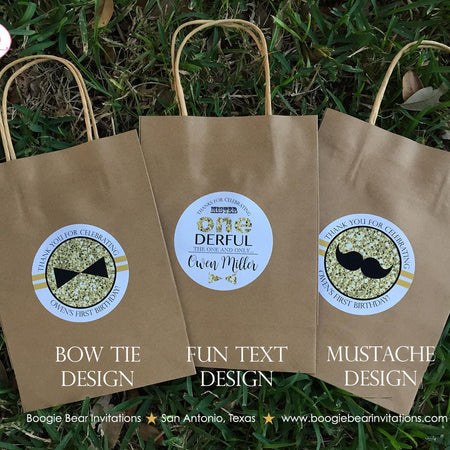 Mr Wonderful Birthday Party Favor Bag Treat ONE Onederful Goodie Little Man Mister Black Gold Kraft 1st Boogie Bear Invitations Owen Theme