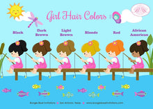 Load image into Gallery viewer, Fishing Girl Birthday Party Bottle Wraps Label Cover Wrapper Purple Pink Blue Green Fish River Lake Dock Boogie Bear Invitations Vada Theme