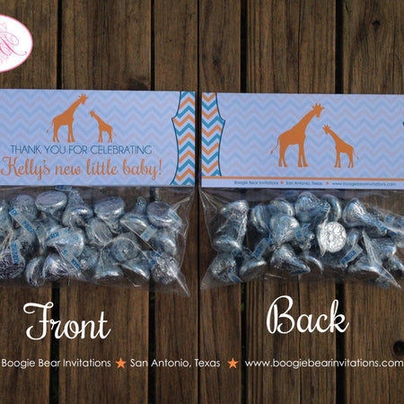 Orange Teal Giraffe Baby Shower Treat Bag Toppers Folded Favor Chevron Africa Little Boy Girl 1st Party Boogie Bear Invitations Kelly Theme