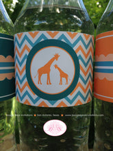 Load image into Gallery viewer, Orange Teal Giraffe Baby Shower Bottle Wraps Label Wrapper Cover Chevron Africa Green Boy Girl 1st Party Boogie Bear Invitations Kelly Theme