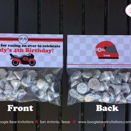 Red Motorcycle Birthday Party Treat Bag Toppers Folded Favor Black Enduro Motocross Street Bike Racing Boogie Bear Invitations Cody Theme
