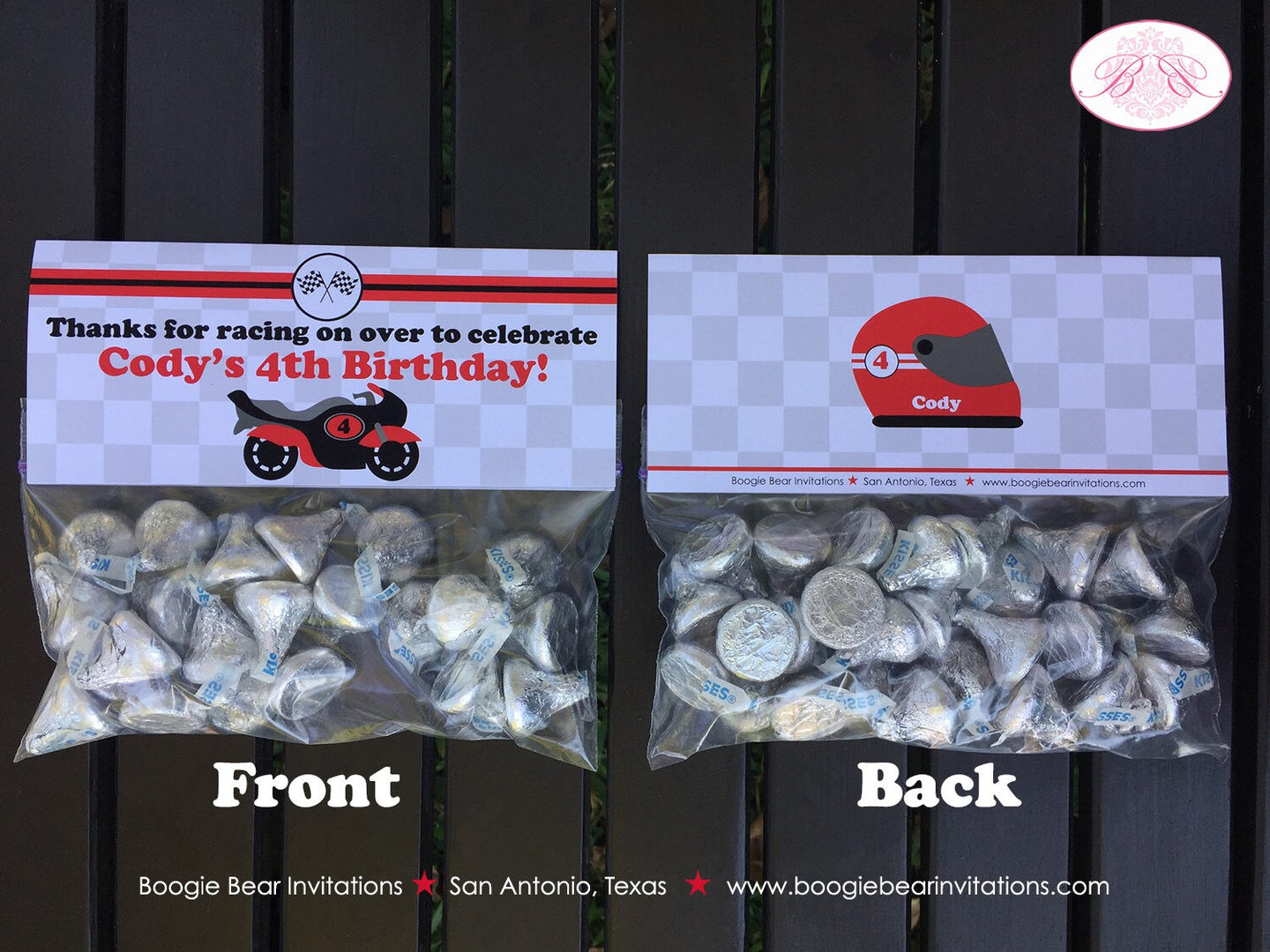 Red Motorcycle Birthday Party Treat Bag Toppers Folded Favor Black Enduro Motocross Street Bike Racing Boogie Bear Invitations Cody Theme