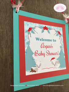 Woodland Winter Fox Baby Shower Door Banner Birthday Party Christmas Holiday Snow White Red Arctic Boogie Bear Invitations Aspen Theme
