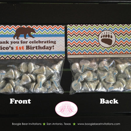Grizzly Bear Birthday Party Treat Bag Toppers Folded Favor Roar Paw Print Camping Kodiak Boogie Bear Invitations Nico Theme