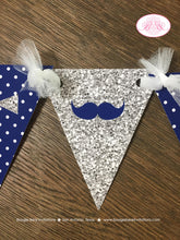 Load image into Gallery viewer, Mr. Wonderful Birthday Party Banner Pennant Garland Boy Navy Blue Silver White Onederful Bow Tie Mustache Boogie Bear Invitations Odin Theme