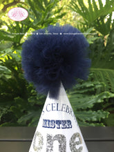 Load image into Gallery viewer, Mr. Wonderful Birthday Party Hat Onederful Boy Little Man Glitter Honoree Navy Blue Silver ONE derful 1st Boogie Bear Invitations Odin Theme