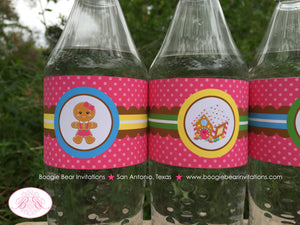 Gingerbread Birthday Party Bottle Wraps Wrapper Cover Label Girl Pink Sweet Winter Christmas House Boogie Bear Invitations Candy Sue Theme