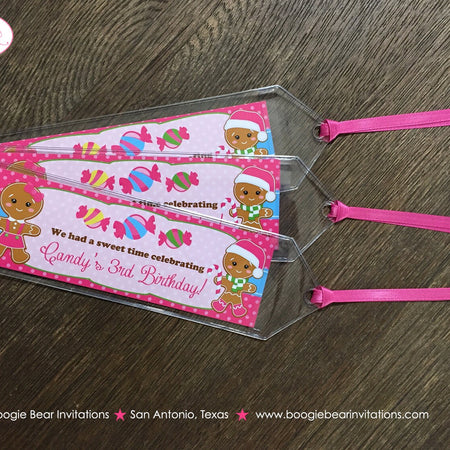 Gingerbread Birthday Party Bookmarks Favor Girl Pink Lollipop Snowflake Christmas Star House Winter Boogie Bear Invitations Candy Sue Theme