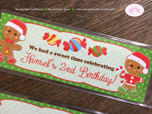 Gingerbread Birthday Party Bookmarks Favor Girl Boy Red Green House Snowflake Gift Christmas Holiday Boogie Bear Invitations Hansel Theme