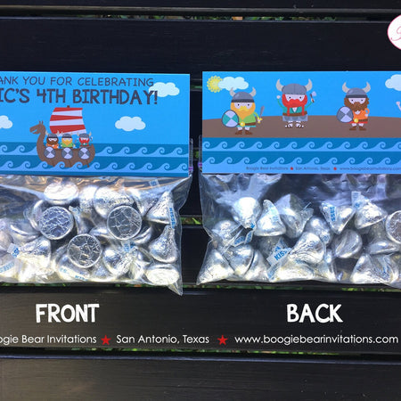 Viking Birthday Party Treat Bag Toppers Folded Favor Warrior Boy Girl Ocean Blue Medieval Norse Boat Ship Boogie Bear Invitations Eric Theme