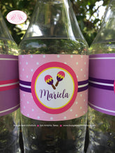 Load image into Gallery viewer, Fiesta Taco Birthday Party Bottle Wraps Wrappers Cover Label Girl Pink Purple Cinco de Mayo Mariachi Boogie Bear Invitations Mariela Theme