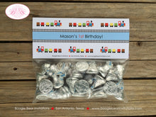 Load image into Gallery viewer, Train Birthday Party Treat Bag Toppers Folded Favor Choo Choo Toy Girl Boy Red Rail Road Railroad Track Boogie Bear Invitations Mason Theme
