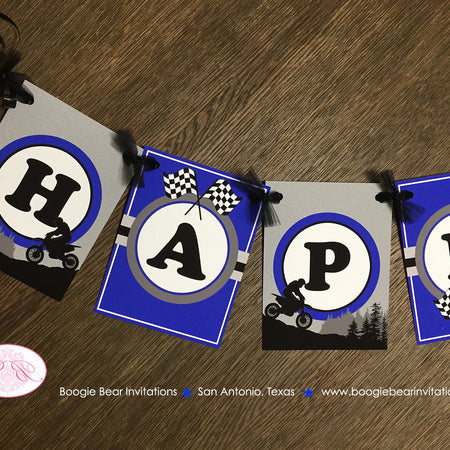 Dirt Bike Happy Birthday Party Banner Mountain Grey Blue Black Boy Girl 1st 2nd 3rd 4th 5th 6th 7th 8th Boogie Bear Invitations Austin Theme