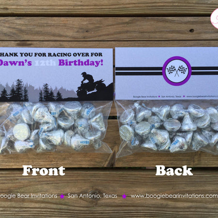 Purple ATV Birthday Party Treat Bag Toppers Folded Favor All Terrain Vehicle Quad 4 Wheeler Racing Race Boogie Bear Invitations Dawn Theme