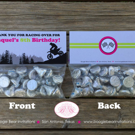 Dirt Bike Birthday Party Treat Bag Toppers Folded Favor Pink Enduro Motocross Motorcycle Racing Track Boogie Bear Invitations Raquel Theme