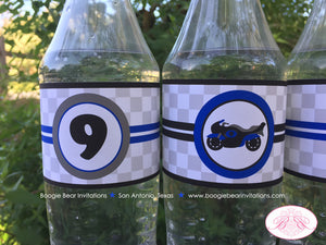 Blue Motorcycle Birthday Party Bottle Wraps Wrapper Cover Label Sport Enduro Motocross Race Track Racing Boogie Bear Invitations Randy Theme