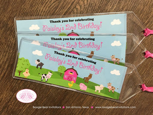 Farm Animals Birthday Party Bookmarks Favor Girl Pink Barn Country Gift Petting Zoo Horse Cow Sheep Boogie Bear Invitations Paisley Theme