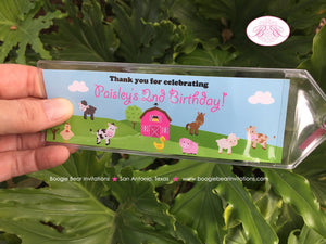 Farm Animals Birthday Party Bookmarks Favor Girl Pink Barn Country Gift Petting Zoo Horse Cow Sheep Boogie Bear Invitations Paisley Theme