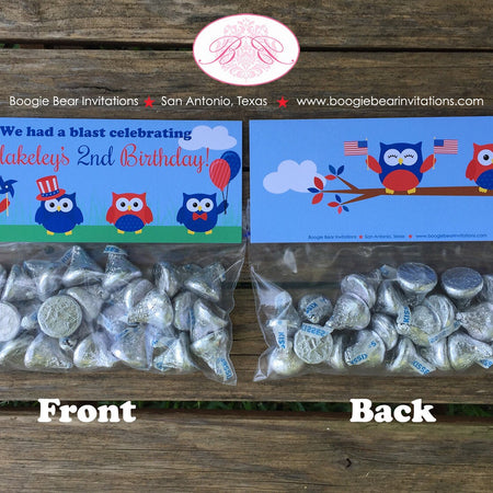 4th of July Owls Party Treat Bag Toppers Folded Favor Birthday Fireworks Woodland Independence Day Boogie Bear Invitations Blakeley Theme