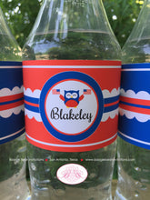 Load image into Gallery viewer, 4th of July Owls Party Bottle Wraps Wrappers Label Cover Birthday Fireworks Flag Red White Blue USA Boogie Bear Invitations Blakeley Theme