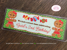 Load image into Gallery viewer, Gingerbread Birthday Party Bookmarks Favor Girl Red Green House Snowflake Gift Christmas Winter Kids Boogie Bear Invitations Gretel Theme