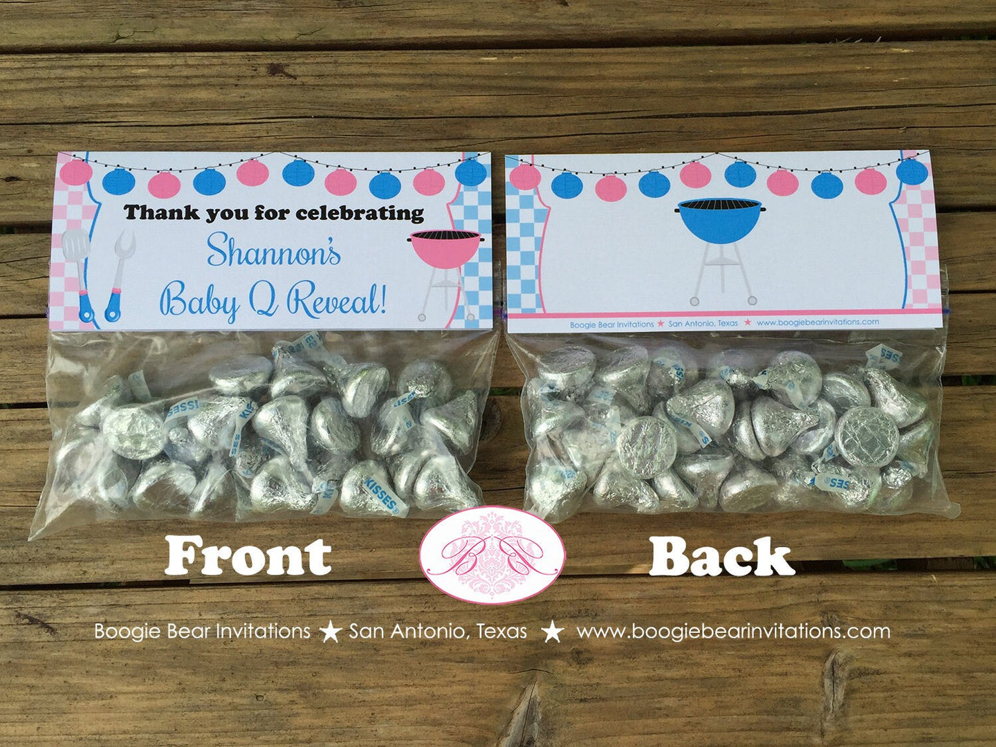 BBQ Reveal Baby Shower Treat Bag Toppers Folded Favor Grill Q Pink Blue Boy Girl Barbecue Party Twins Boogie Bear Invitations Shannon Theme