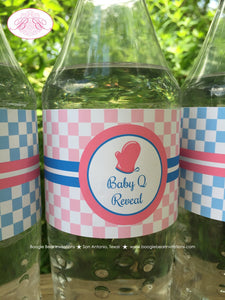 BBQ Reveal Baby Shower Bottle Wraps Wrappers Cover Label Grill Q Pink Blue Boy Girl Barbecue Party 1st Boogie Bear Invitations Shannon Theme