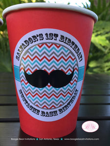 Little Man Birthday Party Beverage Cups Paper Drink Boy Mustache Bash Bow Neck Tie Red Blue Black Boogie Bear Invitations Salvador Theme
