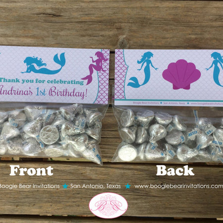 Mermaid Pool Party Treat Bag Toppers Folded Favor Girl Birthday Purple Blue Swimming Pool Ocean Splash Boogie Bear Invitations Andrina Theme